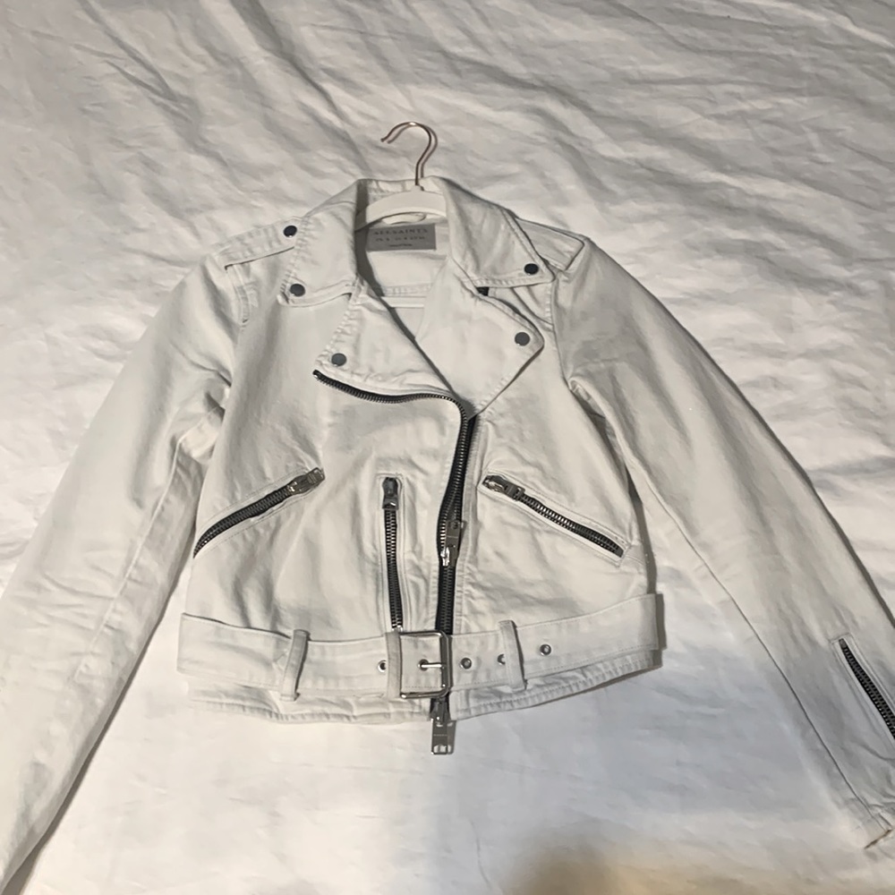 All Saints White Leather Moto Jacket